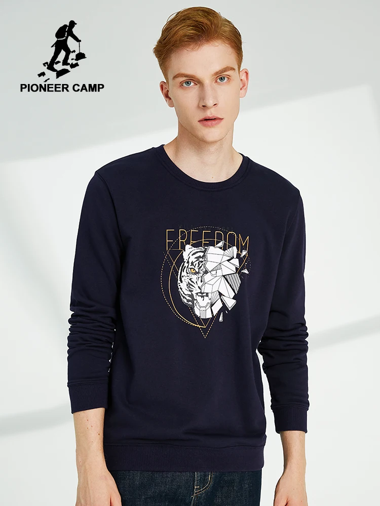 Pioneer Camp новые осенние толстовки с капюшоном мужские черные свитера с круглым вырезом и принтом тигра с длинными рукавами для мужчин AWY901284