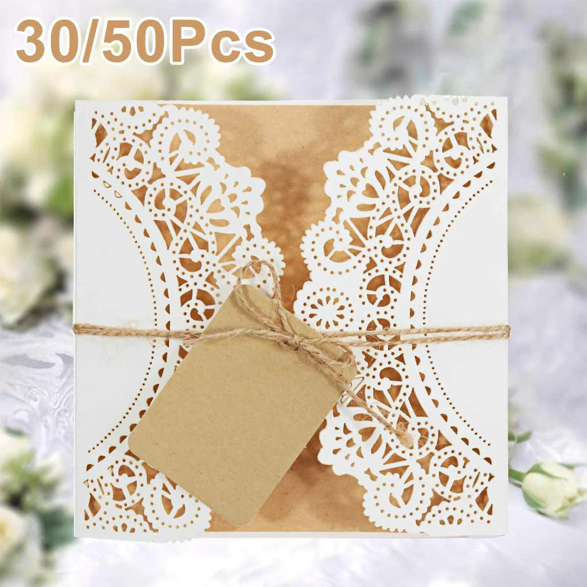  30/50Pcs/set Laser Cut Wedding Invitations Cards +Tags Vintage Wedding Bridal Shower Gift Greeting  - 4.00039E+12