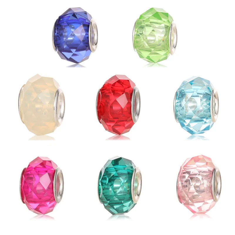 

10 шт. 14x8 мм граненые цветные Полимерные Подвески Muranos 5 мм с большим отверстием для браслета Пандоры ожерелье ювелирные изделия