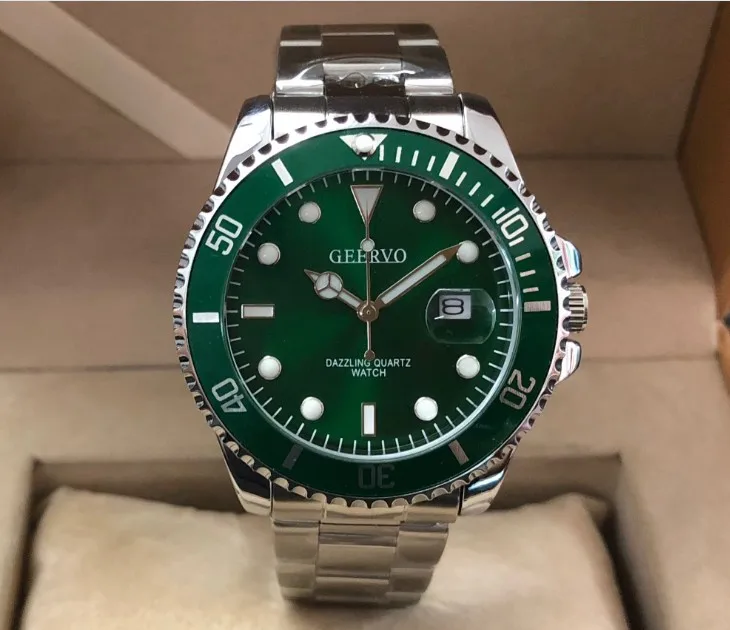 40mm GEERVO black or green dial Japanese quartz movement Rotatable bezel luminous men's watch Auto Date gr166-g8 | Наручные часы