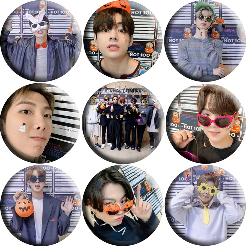 Kpop Bangtan Boys Funny Halloween Photo Button Pin Badge Brooch Badges For Clothes Backpack Decoration Wholesale | Канцтовары для