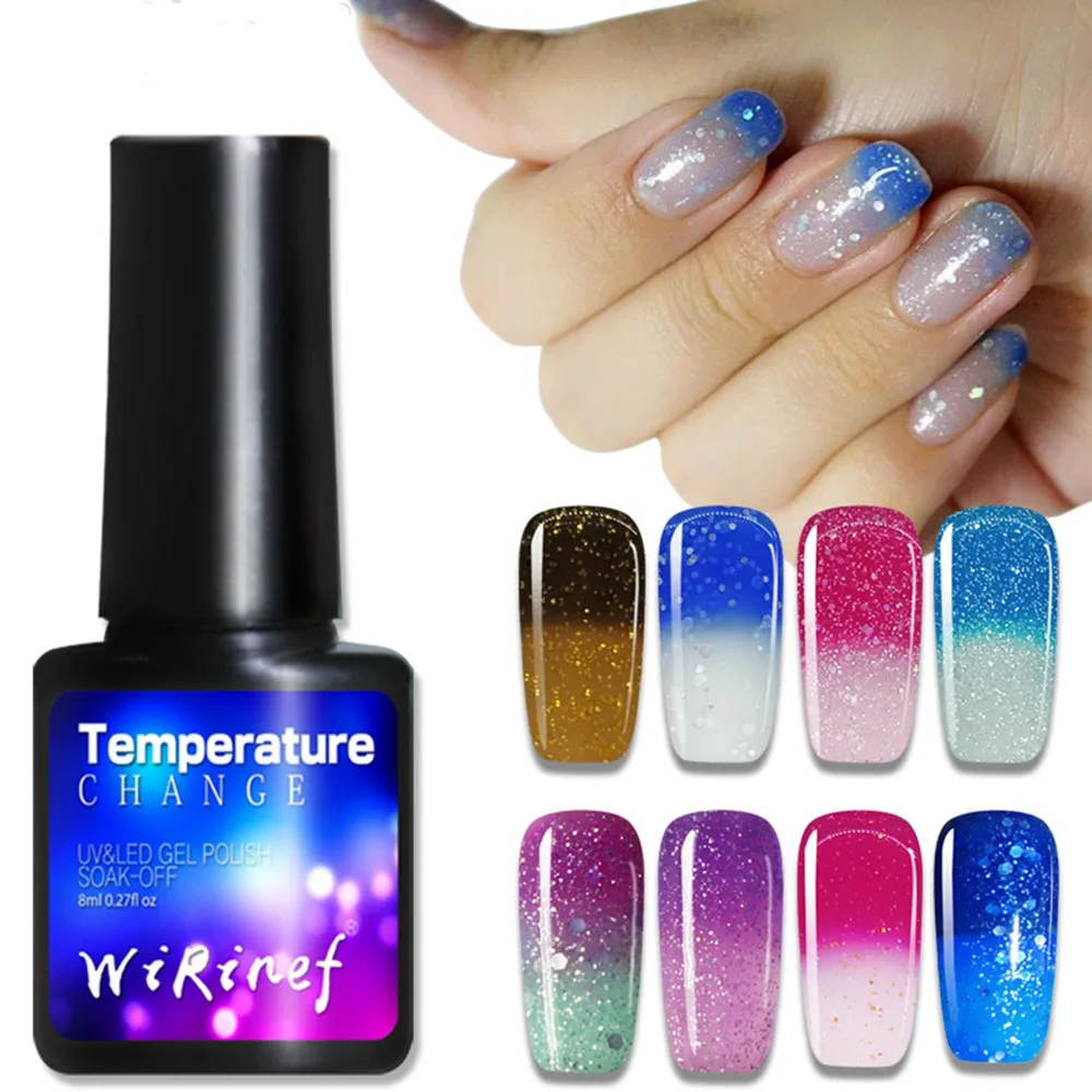 НОВЫЙ Температурный цвет меняющий лак для ногтей УФ светодиодный Гель-лак для ногтей клей Блестящий лак для ногтей Блестки для ногтей