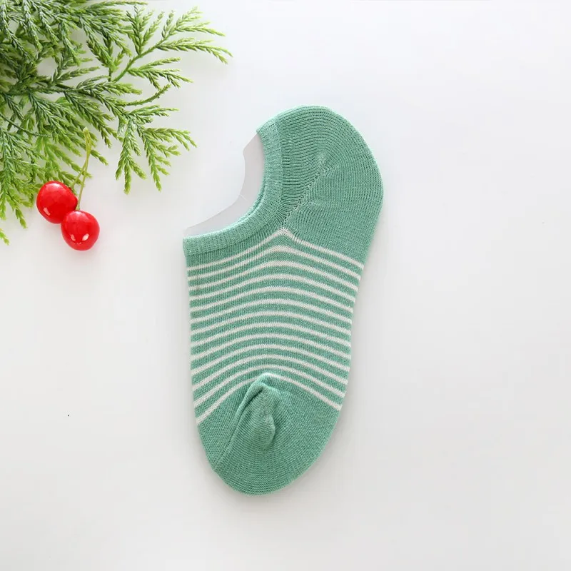 Women Stripes Print Low To Help Summer Cotton Thin Section Silicone Non-Slip Invisible Boat Socks - Цвет: G