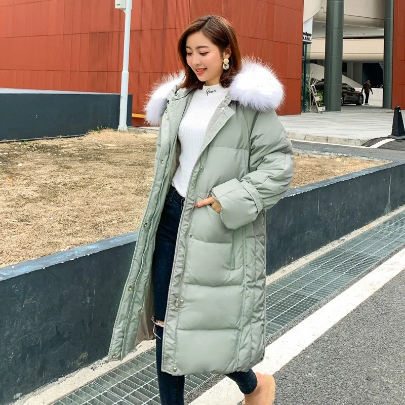 Зимний стиль Dongdaemun средней длины пуховик женский длинный выше колена воротник из натурального меха модное толстое пальто