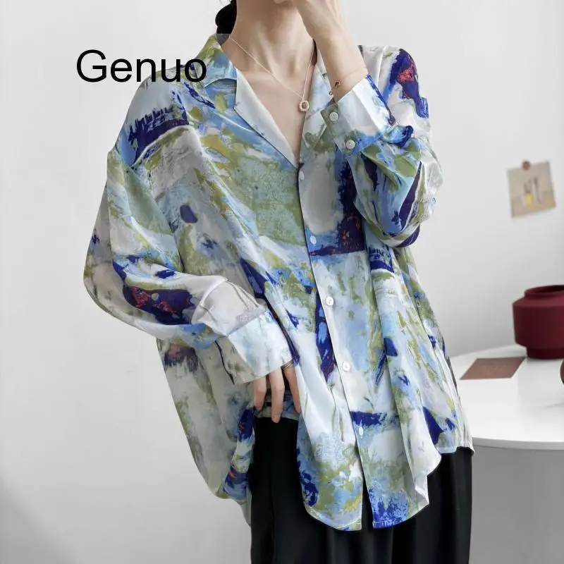 Lazy Chiffon Shirts Women Tie Dye Printed French-style Loose Long Sleeve Shirt Harajuku Thin Top Femme 2020 New