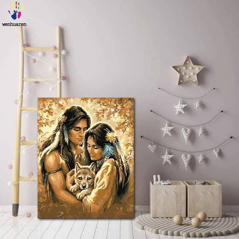 DIY картинки для раскраски по номерам с цветами два человека и собака рисунок