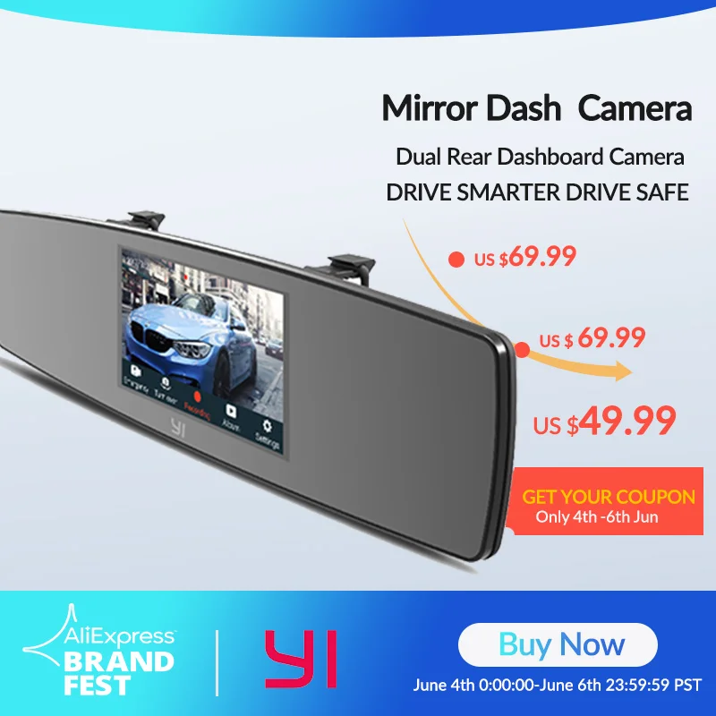 Wideorejestrator w lusterku YI Mirror Dash Cam z EU za $47.99 / ~189zł