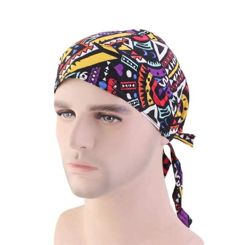 

Fashion Unisex Print Cotton Hip-hop Stretch Turban Men Pirate Scarf Cap Fashion Chef Hat Graffiti Silk Bandana Headwrap