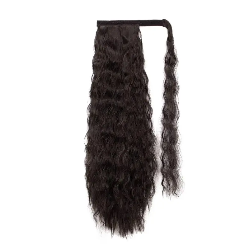24" Curly Wavy Wrap Around Clip In Braid Hair Extension Heat Resistant Synthetic Natural Wave Pony Tail Fake Hair Wig Styling