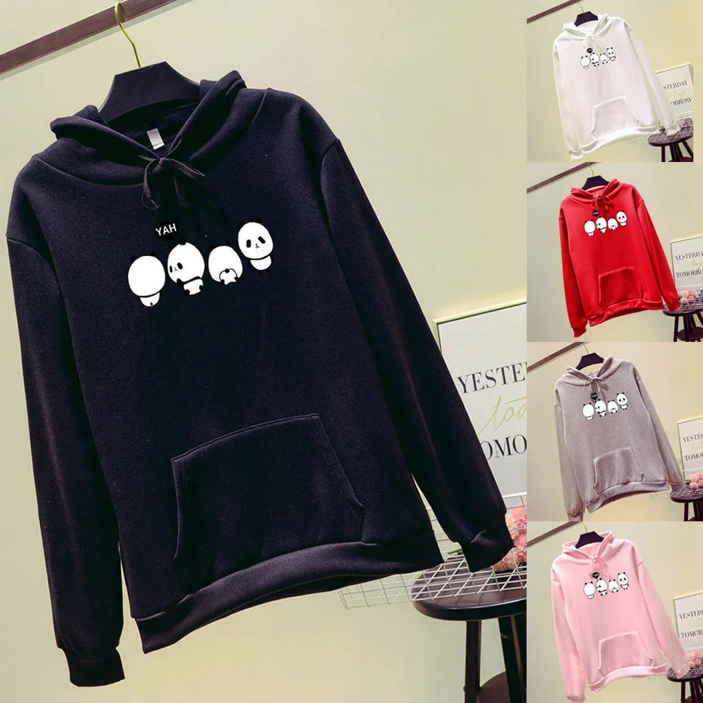 Jaycosin Fashion Autumn Women Loose Character Hoodie Pocket Sweatshirt Stylish Long Sleeve Comfortable Casual Pullover Top 107#4