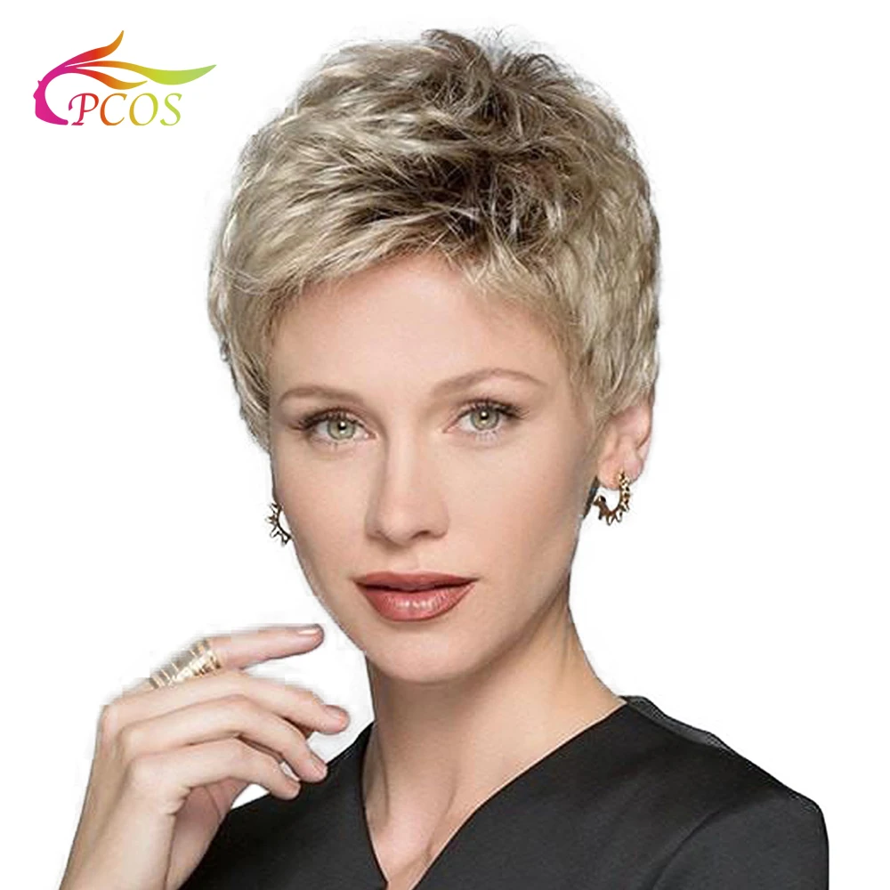 Get This Short Synthetic Dark roots for black women Hair Natural Blonde Wigs EN1kGkGxw