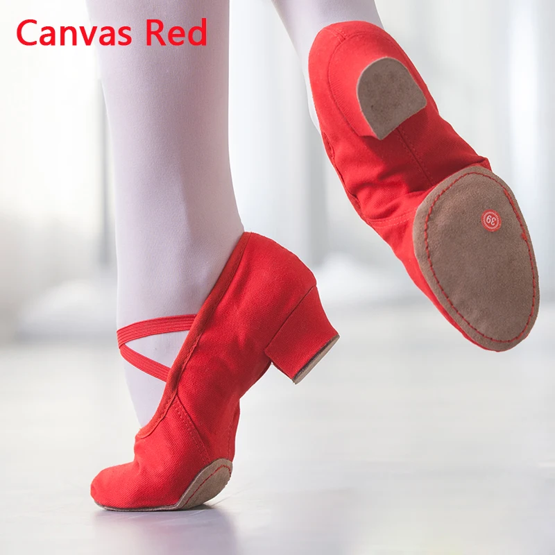 Canvas Red Летняя танцевальная обувь для женщин; мягкая обувь на среднем каблуке для девочек; балетная обувь для джаза; обувь для танца живота и йоги; обувь для латинских танцев; обувь для учителя - Цвет: Canvas Red
