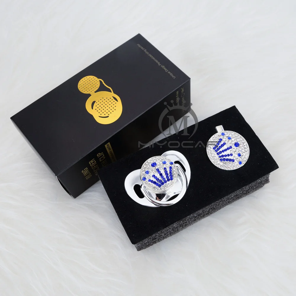 MIYOCAR Bling blue BLING crown Серебряная «соска» и набор зажимов, держатель на цепочке для соски, уникальный дизайн, ABCG-1