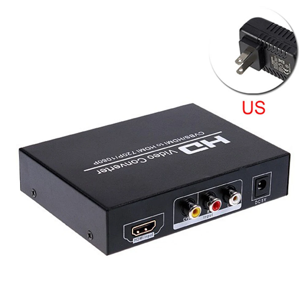 US Plug Видео конвертер CVBS AV HDMI в HDMI 1080P 720P конвертер 3,5 мм аудио интерфейс с адаптером питания для игровой консоли - Цвет: US Plug