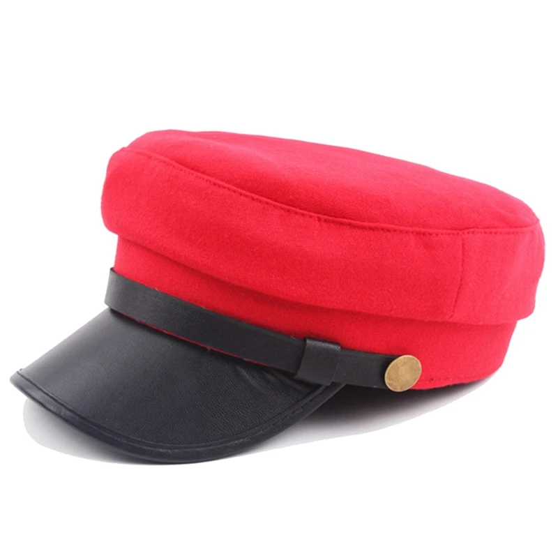 Модная шапка из искусственной кожи в стиле милитари, осенняя шляпа моряка для женщин и мужчин, черная, серая Женская кепка с плоским верхом для путешествий, Кепка Капитана, береты