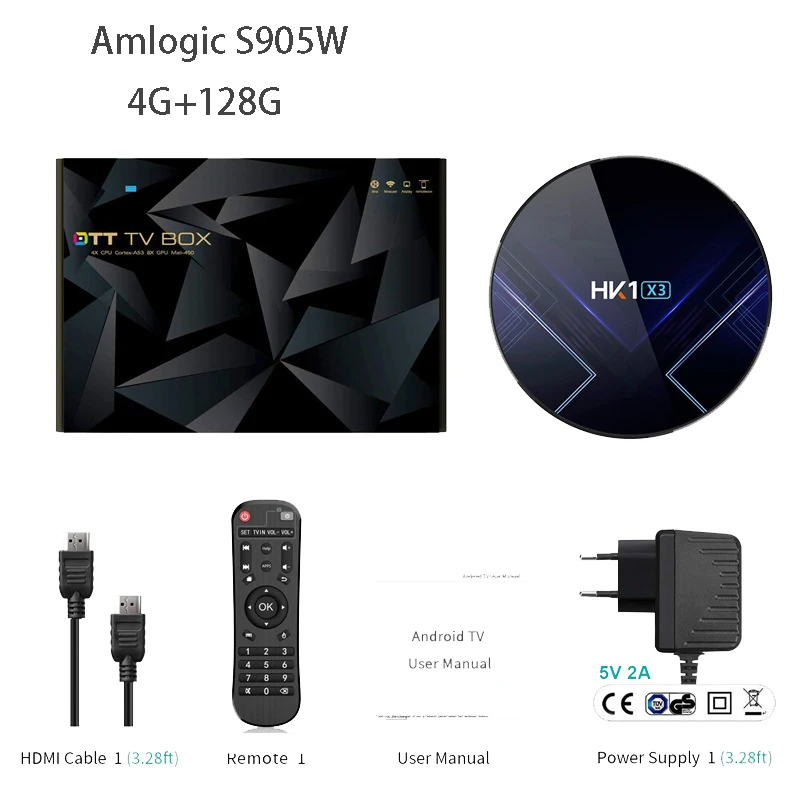 4G 128G HK1X3 Amlogic S905W Смарт ТВ приставка Android 9,0 4G 128G медиаплеер 4K Google голосовой помощник Поддержка WiFi IP tv медиаплеер - Цвет: 4G 128G