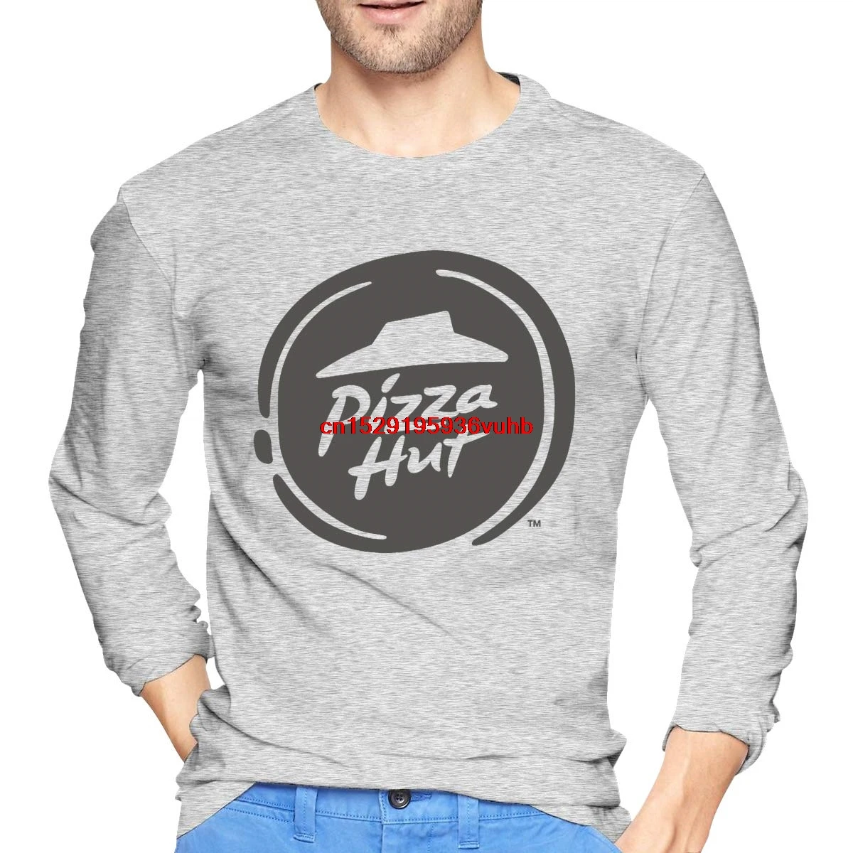 SHENGN Мужская Классическая футболка Pizzahut логотип с длинными рукавами рубашки черный