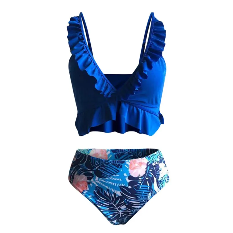 Sexy Bikini Two piece Retro Swimsuit Flower Brazilian ruffle swimwear women plus size High Waist Push up Bathing suit #40JAN10 (9)