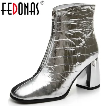 

FEDONAS Winter Fashion Animal Prints Genuine Leather High Heels Female Party Night Club Shoes Woman New Women Warm Ankle Boots