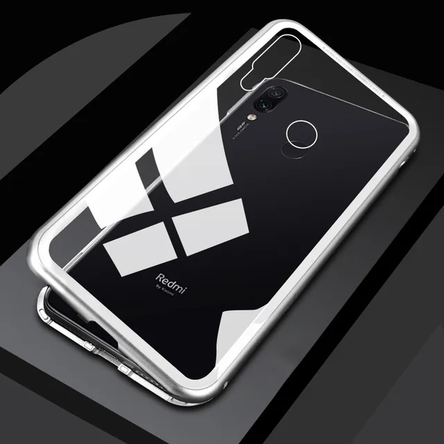 Магнитный металлический чехол для Xiaomi mi 9 SE Honor 8 lite F1 9T CC9 A3 9SE чехол для Red mi Note 8, 7, 6, 10 Pro 7A 8A K20 Стекло Защитный чехол - Цвет: Silver