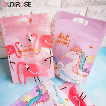 

10pcs Pink Flamingo Package Bag Cartoon Unicorn Baking Cookies Candy Bags Child Birthday Gift Souvenir Packaging Decor Supplies