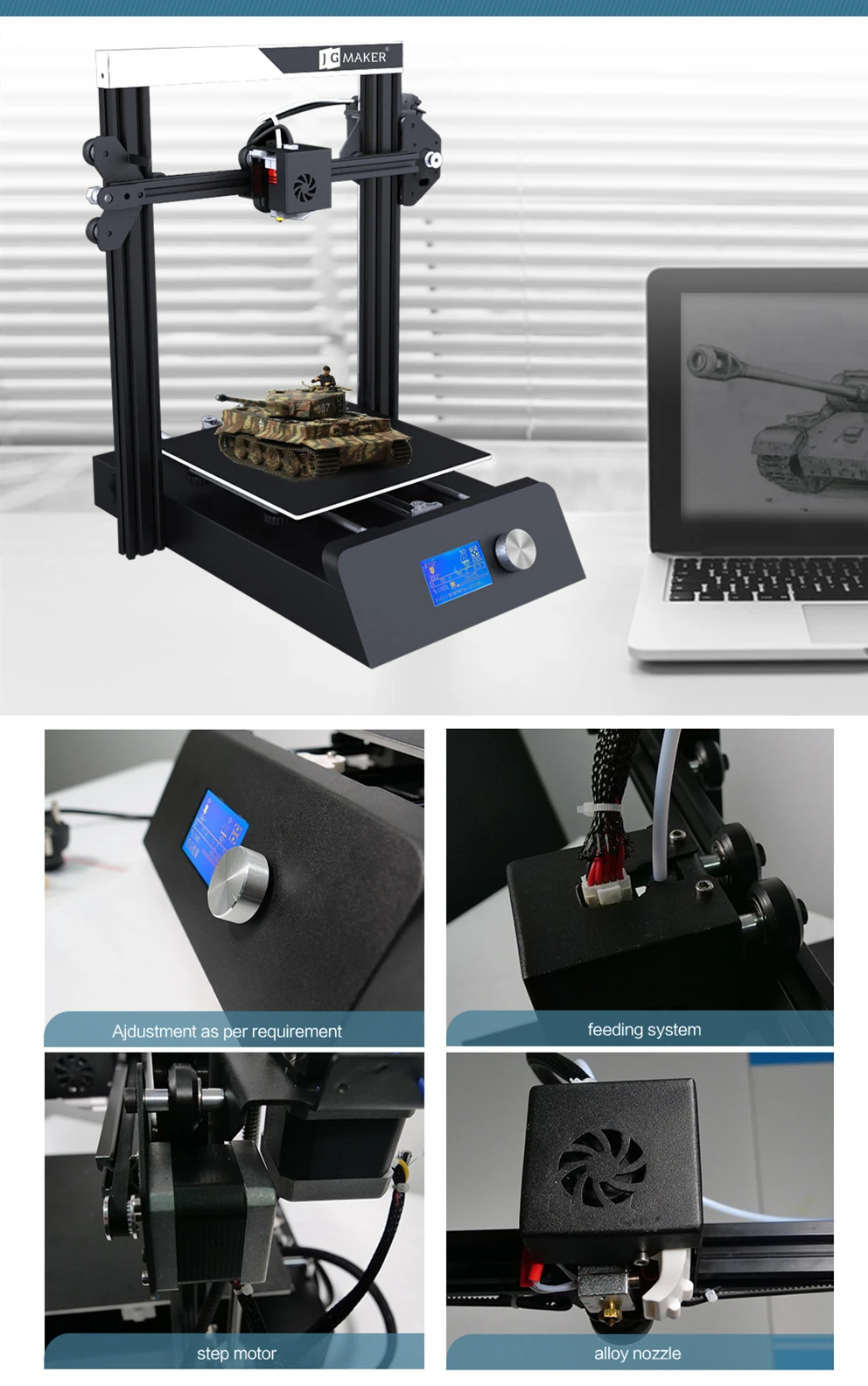 Творческий 3d принтер JG MAKER Magic DIY большой размер печати: 220*220*250 мм отключение питания продолжить печать