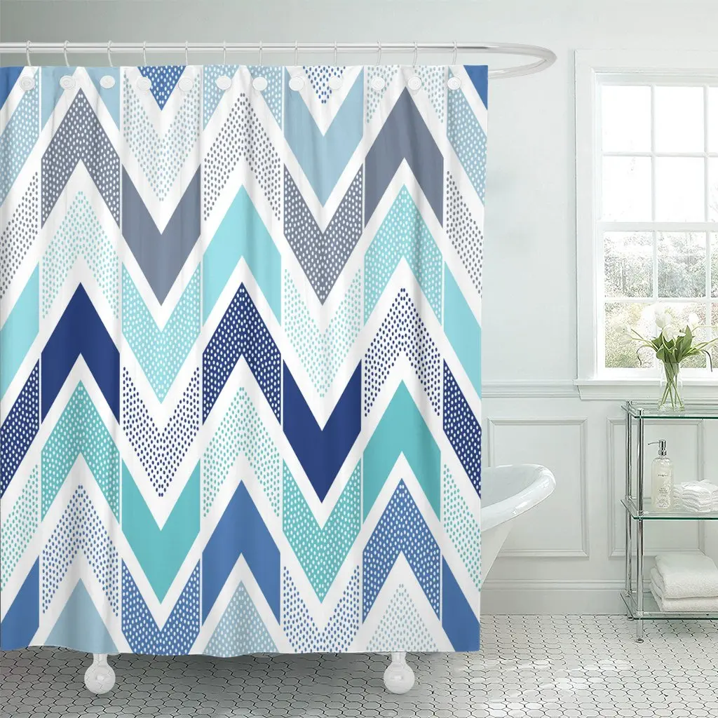 Blue Geometric Doodle Dots Chevron Tiles Pattern Navy Fun Shower