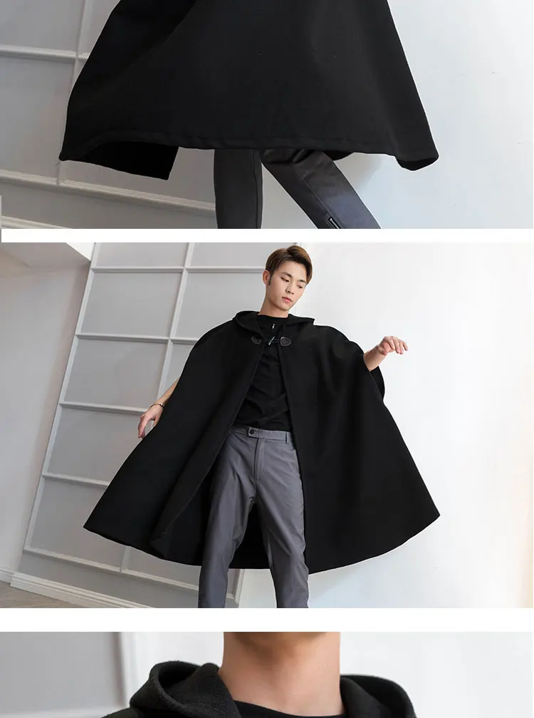 Hooded cloak coat long paragraph over the knee Japan and South Korea fashion retro sleeveless autumn and winter tide male wizard