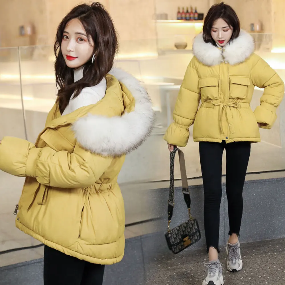 Goede Vielleicht 2019 Nieuwe Koreaanse Fur Hooded Jassen Parka Winter Jas Vrouwen Korte Stijl Tie Up Warm Dikke Slim Winter Jas vrouwelijke