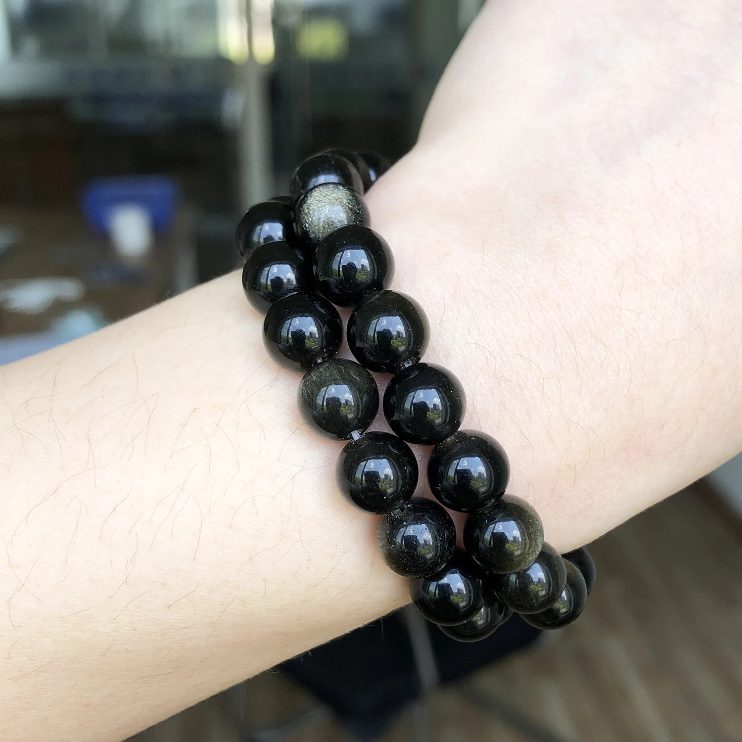 Natural Stone Gold Color Obsidian Veins Round Loose Beads