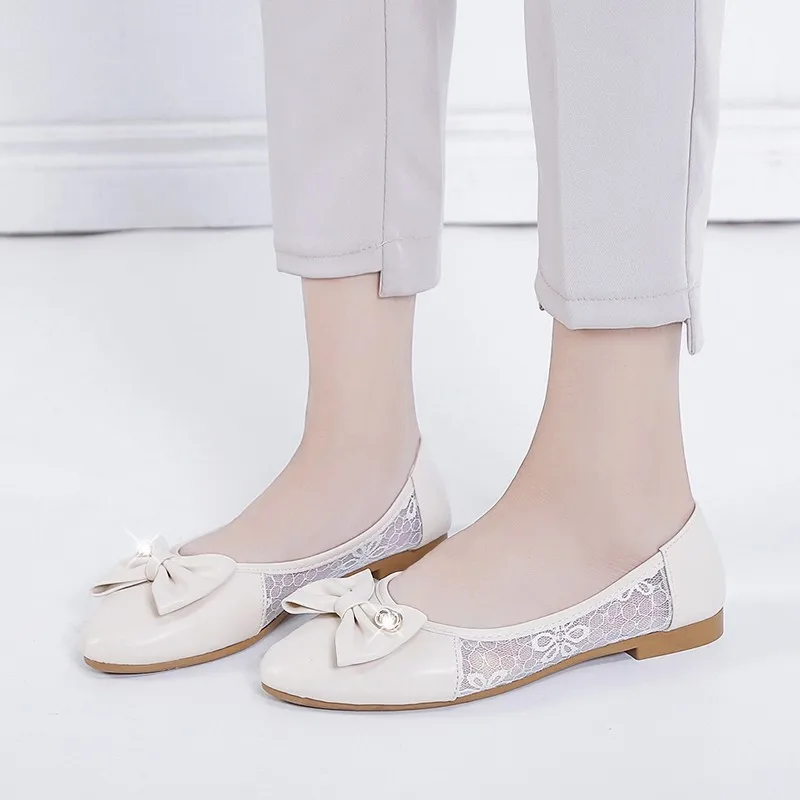 New Spring Bow Knot Women Shoes Rhinestone Flats Leisure Ballerina Ladies Ballet hoes Breathable Slip On Crystal Casual Shoes