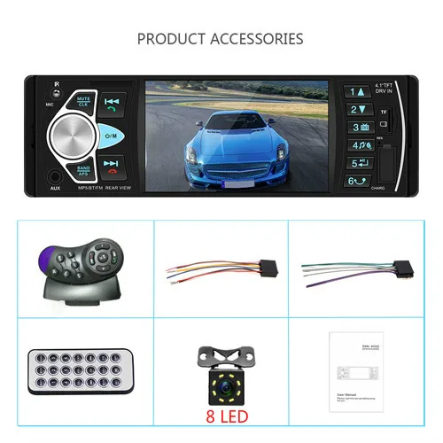 Автомагнитола 1 Din 4022D FM Авто Аудио Стерео Bluetooth Авторадио Поддержка камеры заднего вида рулевое колесо Contral Hands Free AUX - Цвет: With 8 LED Camera
