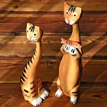 

2PCS/SET WOODEN CAT STATUE SCULPTURE CREATIVE STATUES FOR DECOR HOME DECORATION ACCESSORIES MODERN INDUSTRIAL FURNISHINGS