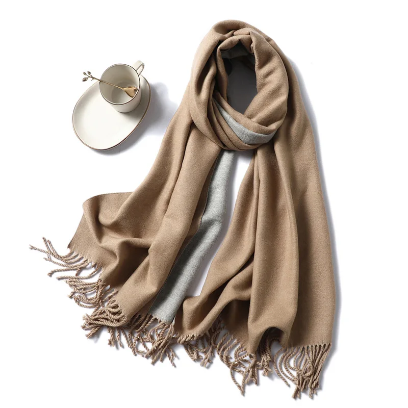 style17 Новое поступление, однотонные простые кашемировые шарфы с кисточками, женский зимний толстый теплый шерстяной платок, шаль, пашминовый палантин, пончо, бандана - Цвет: style17