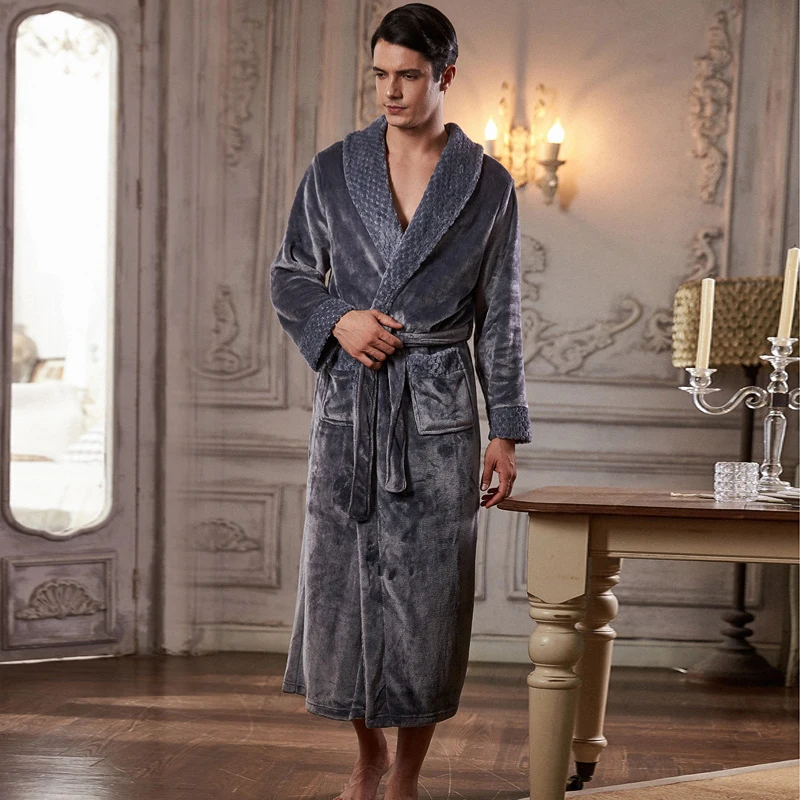 Extra Long Warm Flannel Bathrobe Plus Size Women Men Coral Fleece Bath Cozy Dressing Gown Bride Sleepwear Hotel Spa AliExpress