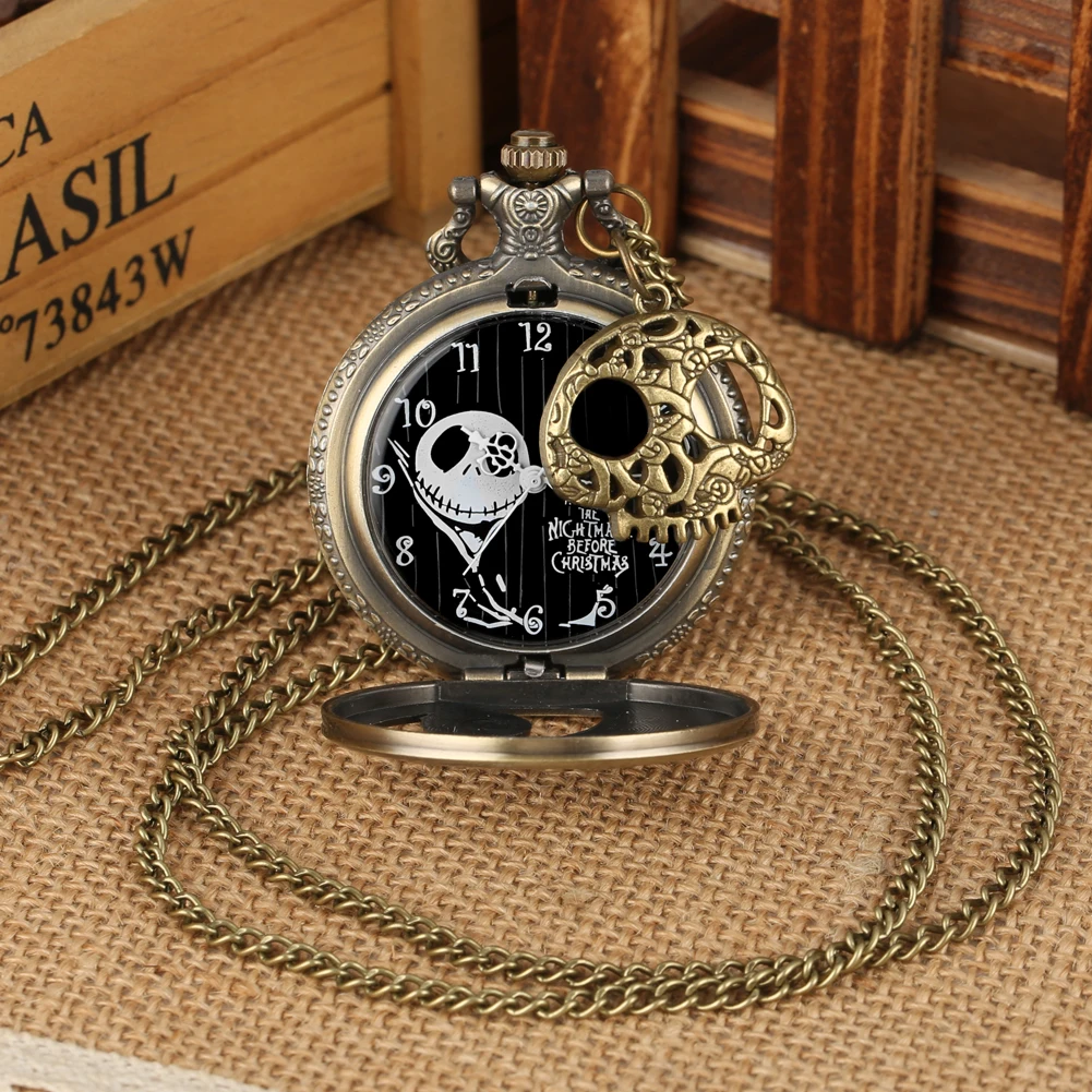 Ретро бронзовые кварцевые карманные часы с черепом аксессуар Аналоговые часы ожерелье в стиле стимпанк Fob часы Мужские Женские подарки