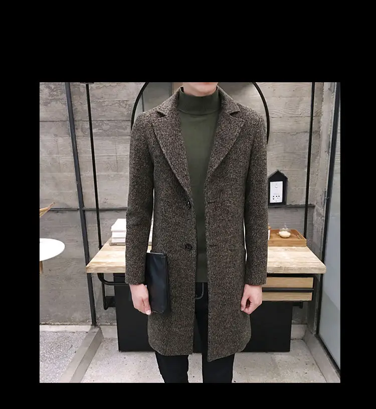 Windbreaker men's medium and long winter handsome new men's wool coat Korean version versatile cloth coat send scarf
