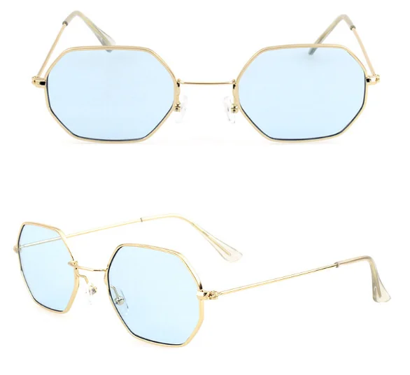 Очаровательные Модные солнцезащитные очки для женщин, полигон, прозрачные линзы, солнцезащитные очки для мужчин, Винтажные Солнцезащитные очки для женщин, шестигранная металлическая оправа