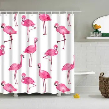 

Hot Flamingo Shower Curtain Washable Bath Decor Polyester Fabric Cute Animal Print Bathroom Curtain Home Textile