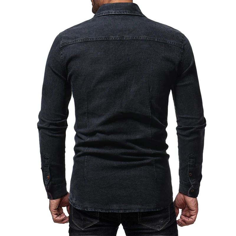 Мужская джинсовая рубашка, Повседневная рубашка с длинным рукавом для ...