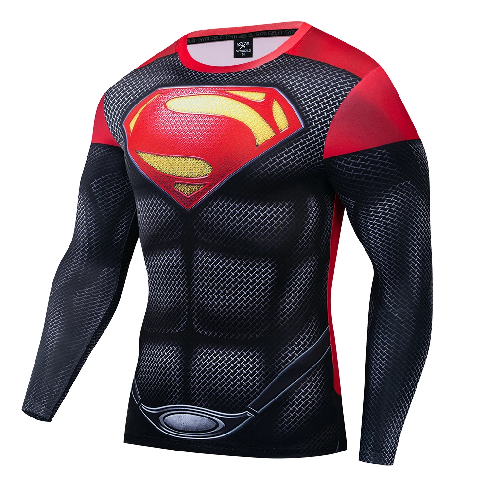 

Superman Spiderman Iron man Captain America T Shirt 3D Printed T-shirts Men Avenger Fitness Men's sportswear Tights Long sleeve
