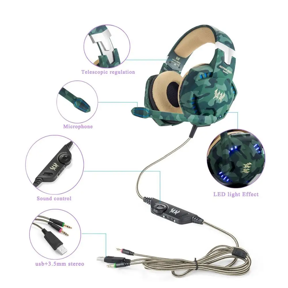 KOTION каждый G2600 Игровые наушники проводные наушники стерео наушники глубокий бас с микрофоном светодиодный свет для PS4/ Xbox one/ноутбук