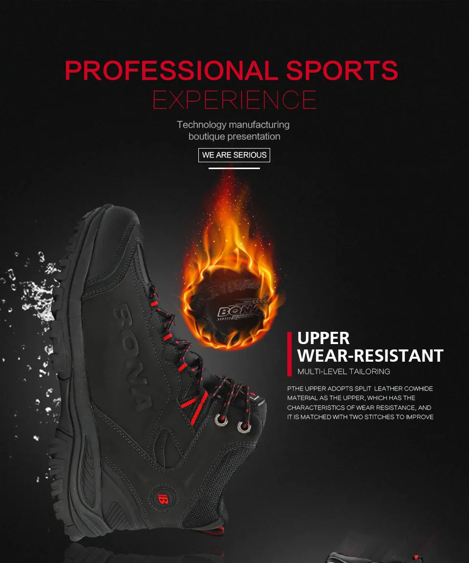BONA 2022 New Designers Popular Hiking Boots Men Snow Warm Sneakers Man Padded Trekking Winter Action Leather High Top Footwear