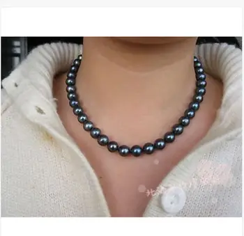 

HUGE AAA 10-11MM ROUND SOUTH SEA GENUINE BLACK PEARL NECKLACE 18 INCH 925silver GOLD