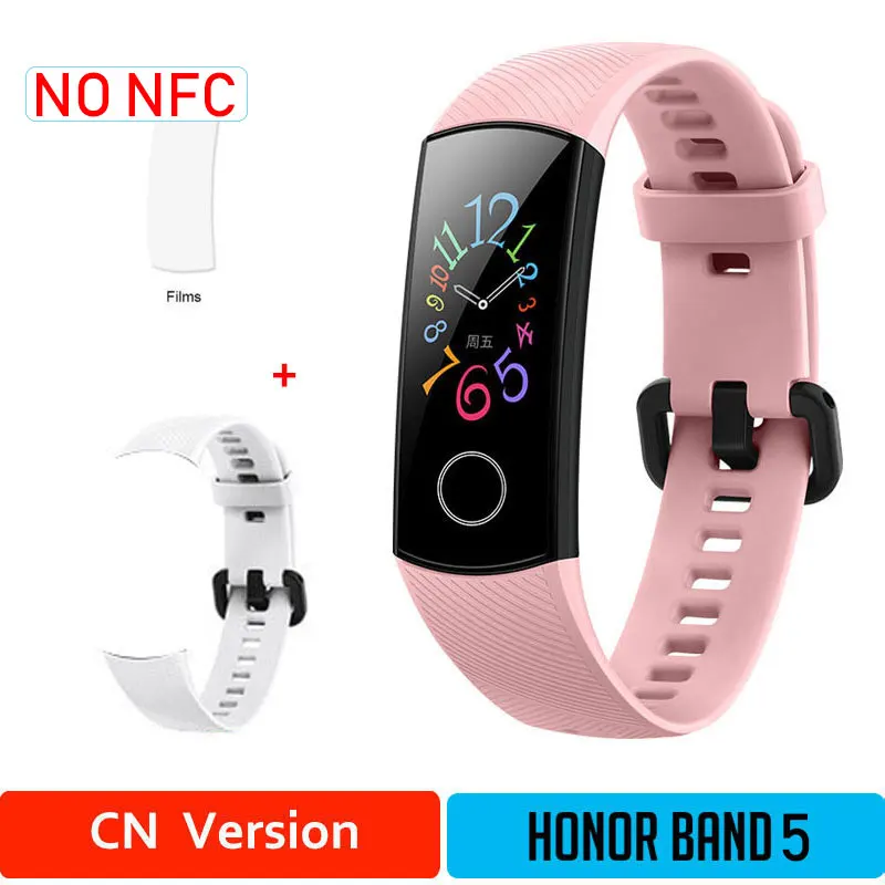 CNPink5moW HONOR Band 5 NFC браслет умный кислород крови несколько циферблатов активности пульсометр фитнес трекер сна шагомер глобальная версия - Цвет: CNPink5moW