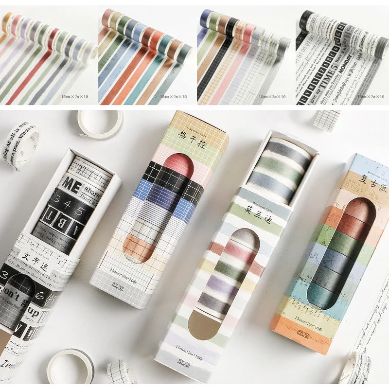 

10rolls/box Retro Washi Tape Set Morandi Color Decorative Sticker Adhesive Tape DIY Scrapbooking Sticker Label Masking Tape