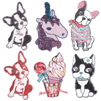 

Iron on Sequin Patches Cute Colorful Dog Iron on Patches for For Girl Clothing Embroidery Animal Patch Applique Badge Sticker G