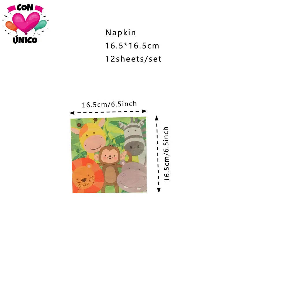 Conunico Animal Jungle Theme Party Decoration Birthday Safari Kids Supplies Paper Napkins JA5027 | Дом и сад