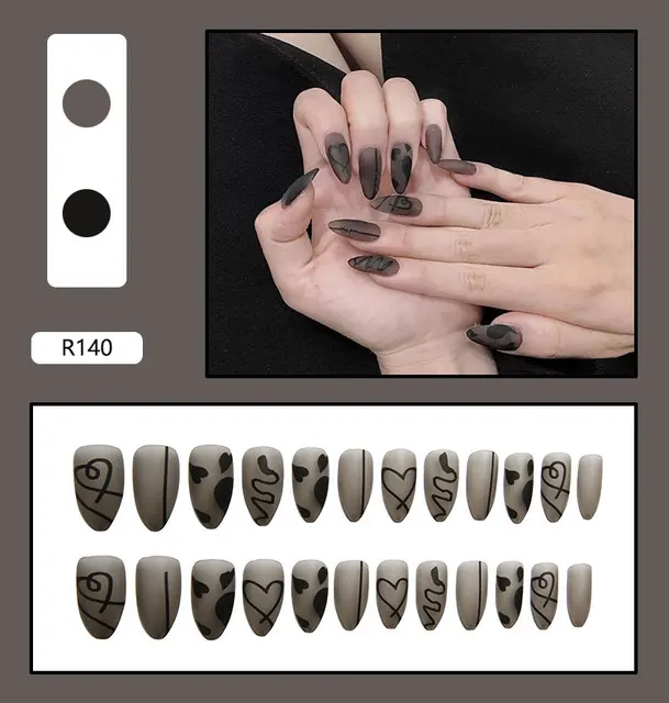 24 Sheet/Set Cute Face Fake False Nail Tips Grid Round Full Cover Glue Manicure Makeup New Design Pure Art Nail Stickers R140