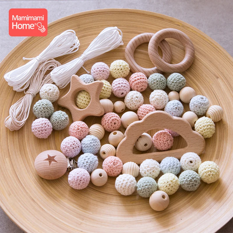 Billige 1set Baby Beißring Holz Perlen Set DIY Krankenschwester Geburt Geschenk Schnuller Clip Kette Anhänger Hölzerne Leere Nagetier Silikon Perlen ringe Spielzeug